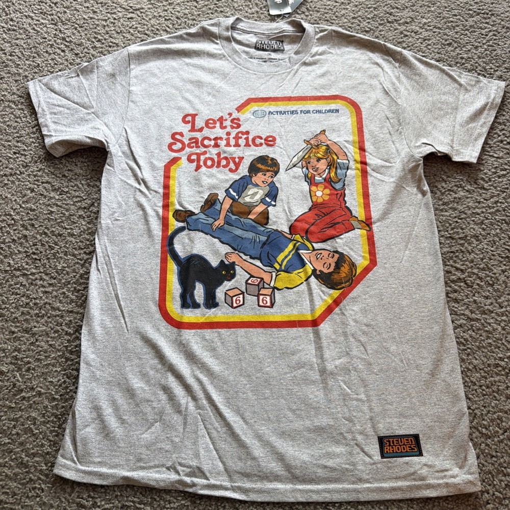Steven Rhodes Let's Sacrifice Toby T-Shirt Medium NWT 100% Cotton Gray Retro
